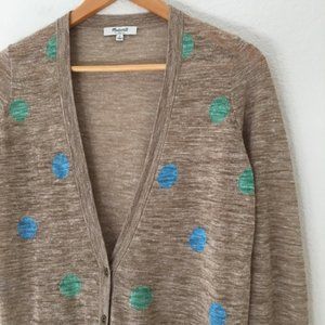 Madewell Fairwell Doubledot Cardigan Tan Blue